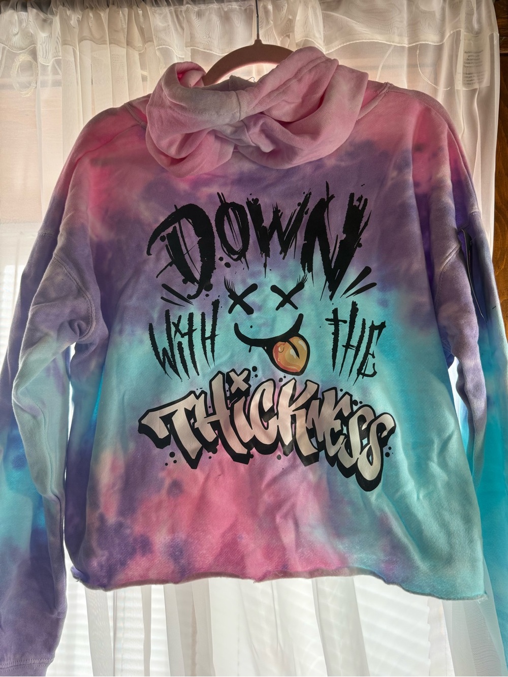 Tie-Dye 'Down With The Thickness' Graphic Cropped Hoodie